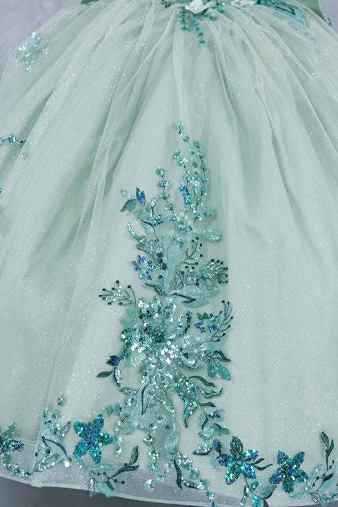 Girls 3D Beaded Applique A-line Off Shoulder Ball Gown 2-16